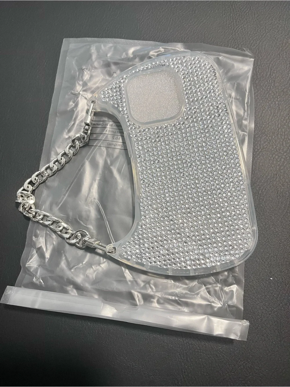 Silver Rhinestone Chain-Handle Phone Case - Brand Unspecified